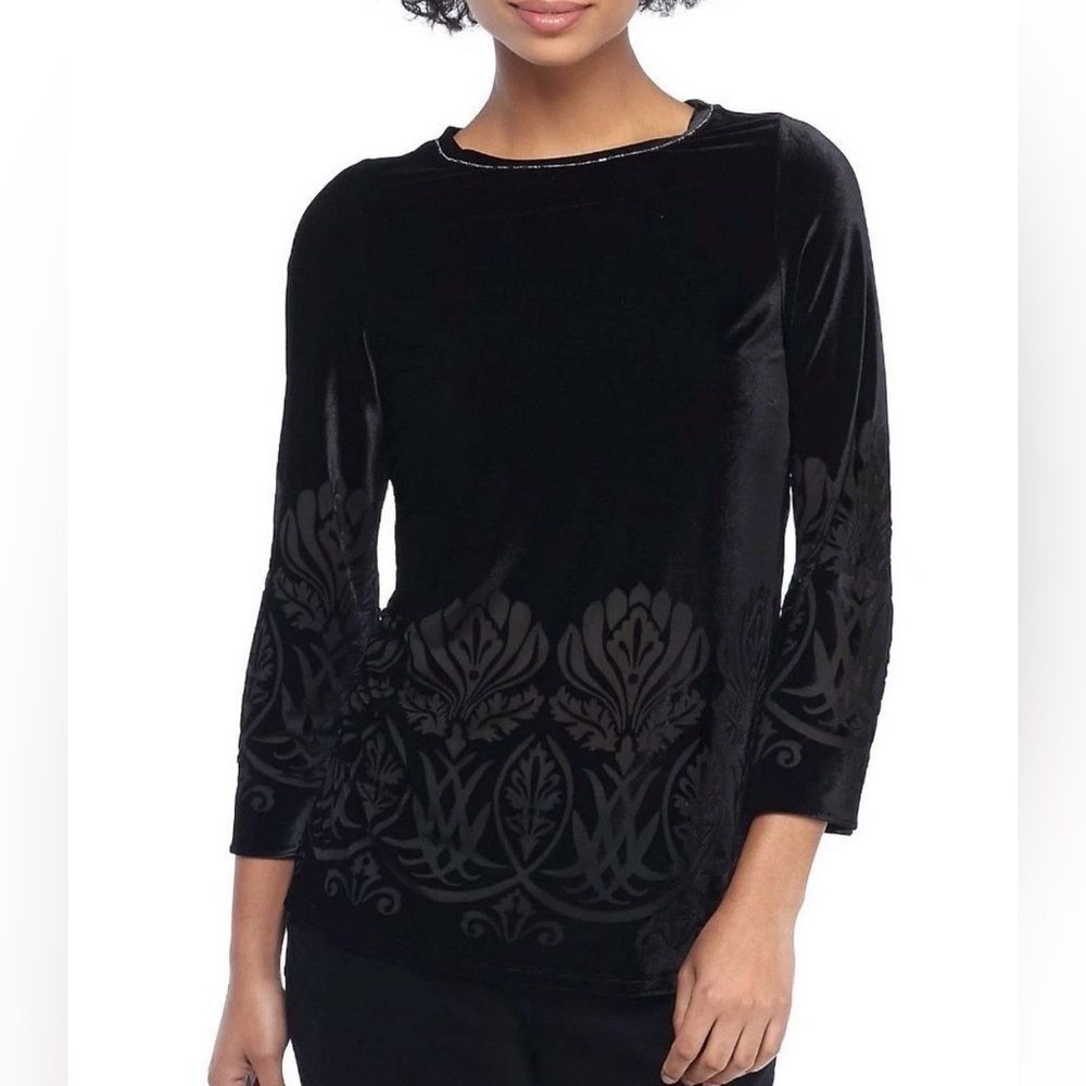 The Limited Peony Burnout oylong black velvet embroidered tunic style blouse top
